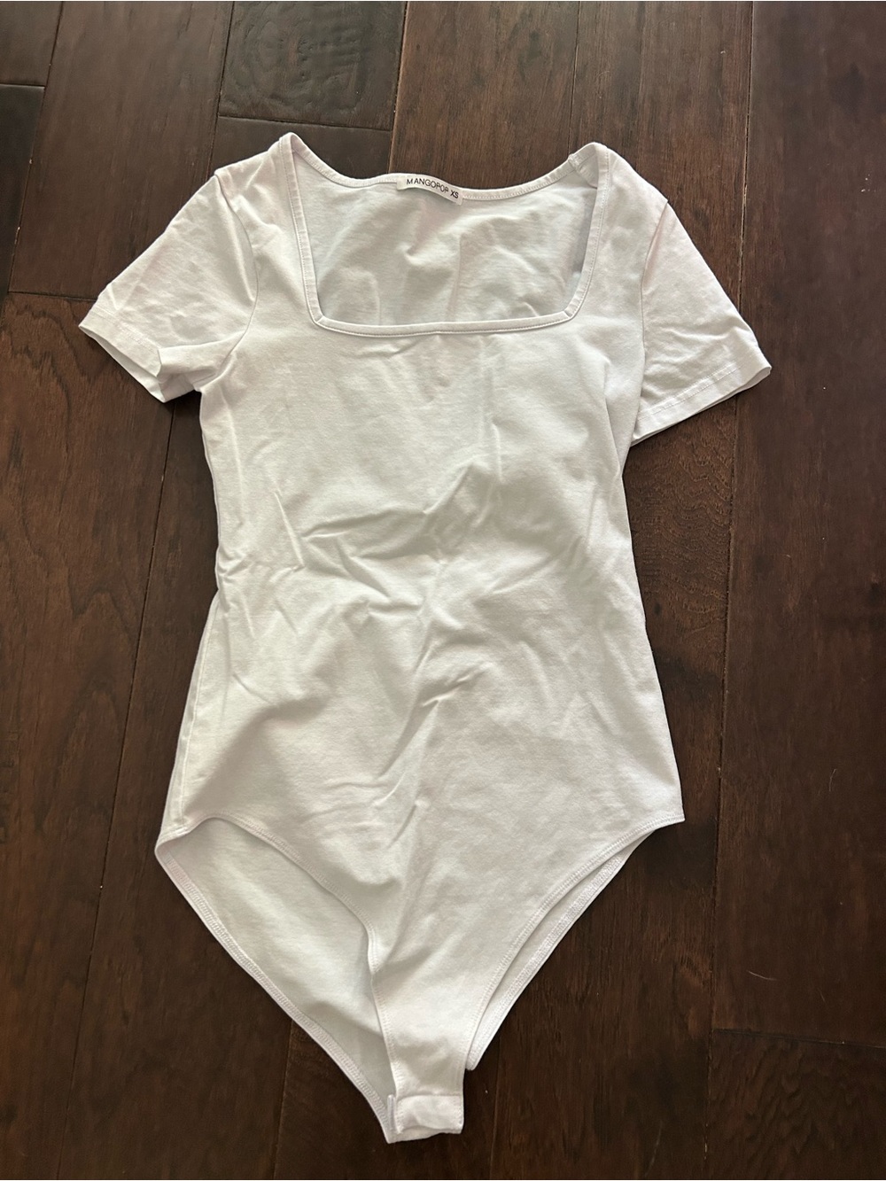 Mango White Square Neck Short-Sleeve Bodysuit